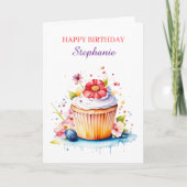 Verjaardags Cupcake Met Naam Voor Haar Kaart (Voorkant)