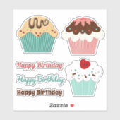 Verjaardags Cupcake Mix en Match Sticker (Vel)