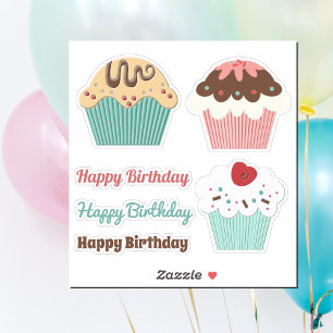 Verjaardags Cupcake Mix en Match Sticker