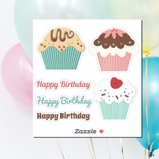 Verjaardags Cupcake Mix en Match Sticker