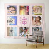 Verjaardags custom foto collage roze goud roze voo wandkleed (In Situ (horizontaal))