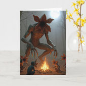Verjaardags Demogorgon Wezens Rond een Kampvuur Kaart (Gele Bloem)