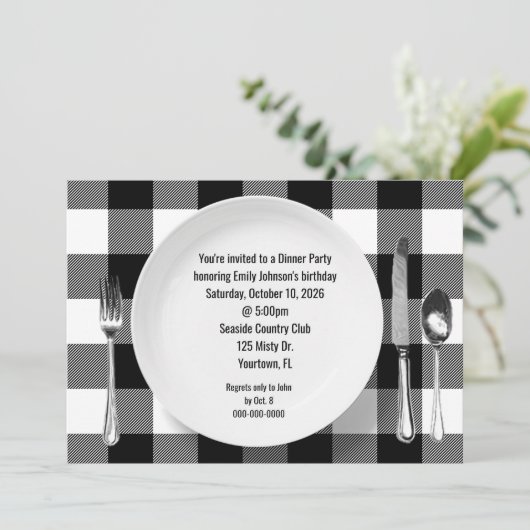 Verjaardags Diner Party Buffel Plaid Kaart (Staand voorkant)