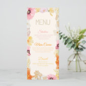 Verjaardags Eet Menu Bloemig Pastel Oranje Roze Ge (Staand voorkant)
