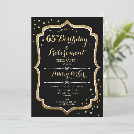 Verjaardags- en pensioenfeest - Zwart Goud Kaart (Staand voorkant)