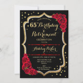 Verjaardags- en pensioenfeest - Zwart Goud Rood Kaart (Voorkant)