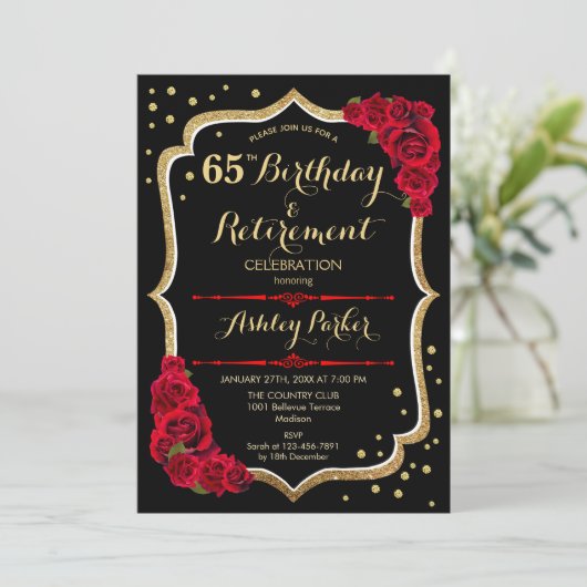 Verjaardags- en pensioenfeest - Zwart Goud Rood Kaart (Staand voorkant)
