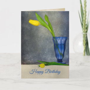 verjaardags-gele tulp in sundae glas kaart