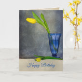 verjaardags-gele tulp in sundae glas kaart (Gele Bloem)