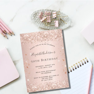 Verjaardags glitter roze gouden metaal glans kaart