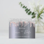 Verjaardags glitter zilver roze goud save the date briefkaart (Staand voorkant)