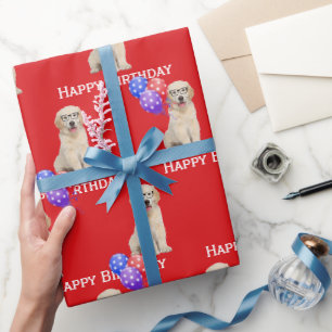 Verjaardags Goud Retriever Puppy Met Ballonnen Cadeaupapier