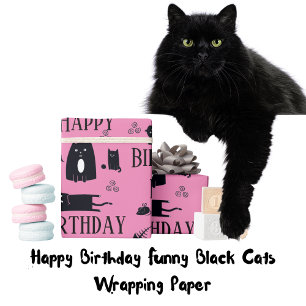 Verjaardags Grappige Zwarte Katten Inpakpapier