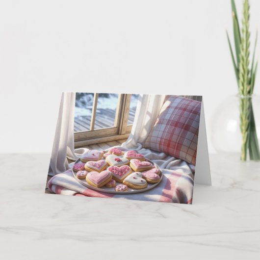 Verjaardags Hart Koekjes Op Deken Kaart (Voorkant)