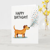 Verjaardags Hond Confetti Kaart (Gele Bloem)