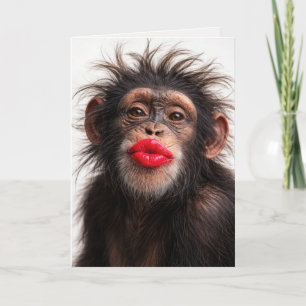 Verjaardags Humor Rode Lippenstift op een Chimpans Kaart