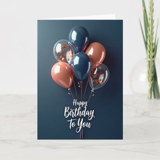 Verjaardags Indigo Ballonnen Kaart (Voorkant)