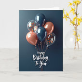 Verjaardags Indigo Ballonnen Kaart (Gele Bloem)