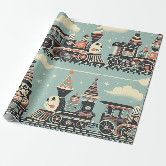 Verjaardags-inpakpapier voor treinen cadeaupapier (Uitgerold)
