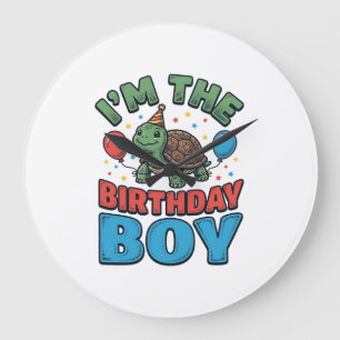 Verjaardags Jongen Schildpad Vintage Feest T-Shirt Grote Klok