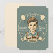 Verjaardags jongen vintage  kaart (Voorkant / Achterkant)