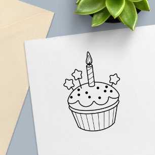 Verjaardags Kaars Cupcake Kleur Me Zelfinktende Stempel
