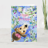 Verjaardags Kaart met Schattige Huisdier Hond Met (Voorkant)