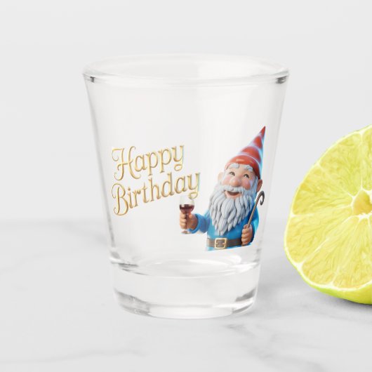 Verjaardags Kabouter Karakter Grafisch Shot Glas (Voorkant)