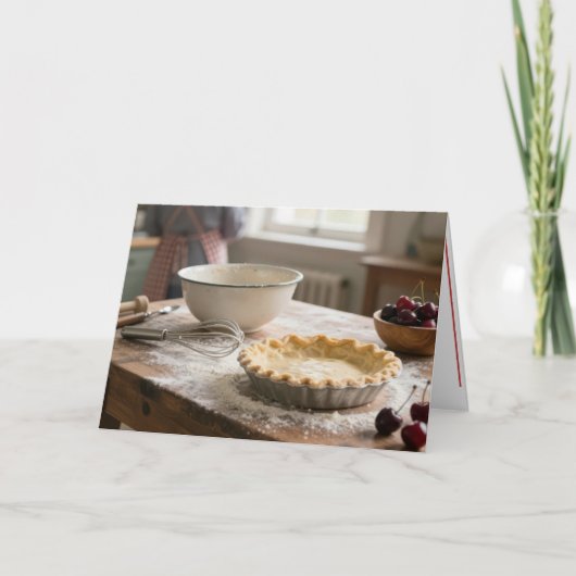 Verjaardags Kersen Taart In Eén Retro Keuken Kaart (Voorkant)