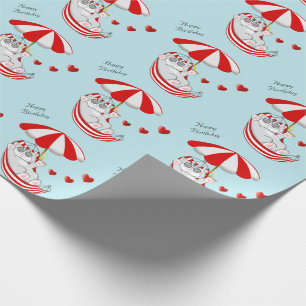 Verjaardags Kitten in Rode & Witte Hangmat Cadeaupapier