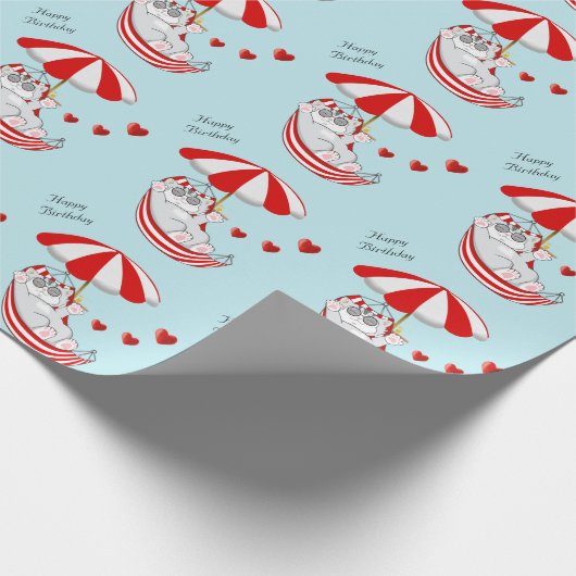 Verjaardags Kitten in Rode & Witte Hangmat Cadeaupapier (Hoek)