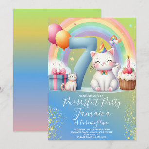 Verjaardags Kitten Regenboog Feestje Kaart