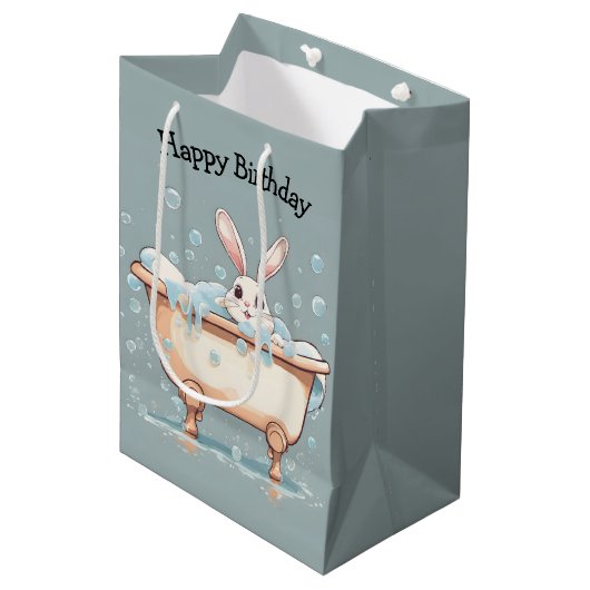 Verjaardags Konijn In Bubbelbad Medium Cadeauzakje (Voorkant Gekanteld)