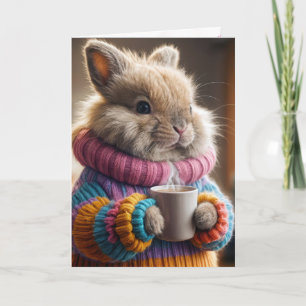 Verjaardags Konijn met een Koffiemok Kaart