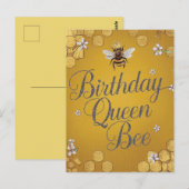 Verjaardags Koningin Bij - Stijlvol Gouden Honingr Briefkaart (Voorkant / Achterkant)