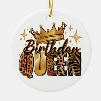 Verjaardags Koningin met Gouden Kroon Luipaard Keramisch Ornament
