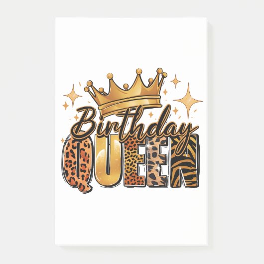Verjaardags Koningin met Gouden Kroon Luipaard Post-it® Notes (Voorkant)