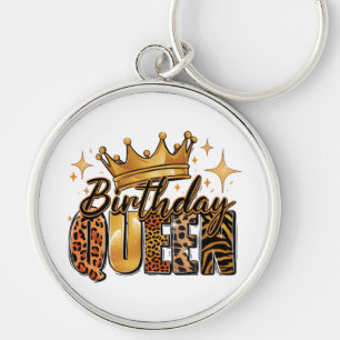 Verjaardags Koningin met Gouden Kroon Luipaard Sleutelhanger