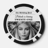 Verjaardags Krant Leuk Zwart & Wit Foto Poker Chips (Achterkant)