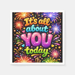 Verjaardags Neon Vuurwerk Op Zwarte Achtergrond Servet