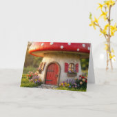 Verjaardags Paddenstoelen Cottage Kaart (Gele Bloem)