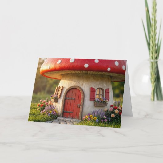 Verjaardags Paddenstoelen Cottage Kaart (Voorkant)