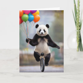 Verjaardags panda op een eenwieler met ballonboeke kaart