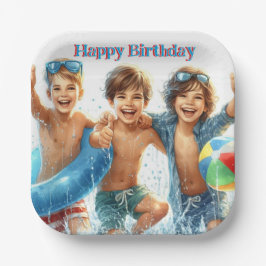 Verjaardags papieren bord voor Pool Party Boys