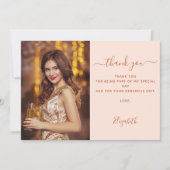 Verjaardags perzik roos gouden foto dank u kaart (Voorkant)