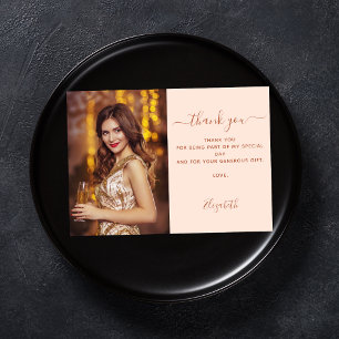 Verjaardags perzik roos gouden foto dank u kaart