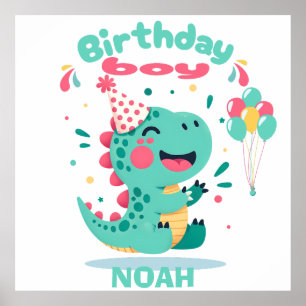 Verjaardags poster   Bewerkbare Dino-feest muur bo