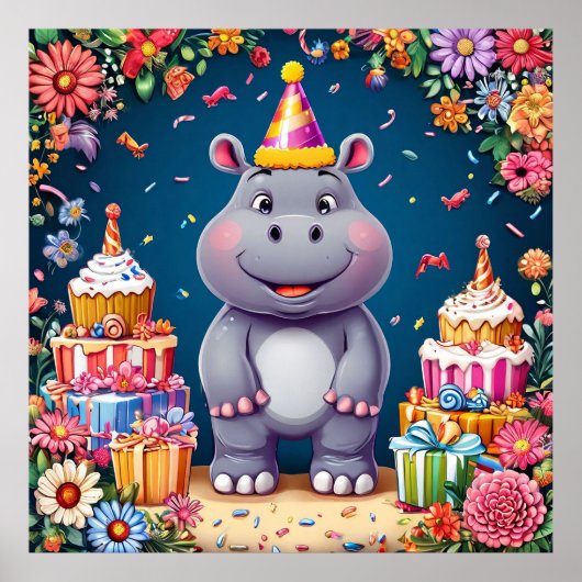 🎉 Verjaardags poster Cadeau Taart Ballonnen Cute (Voorkant)