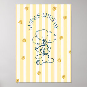 Verjaardags poster met knuffel beer en ballon