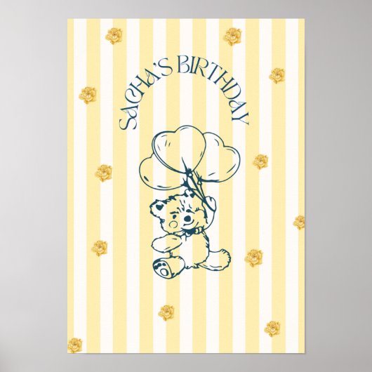 Verjaardags poster met knuffel beer en ballon (Voorkant)